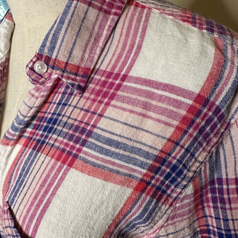 Rails “Charli” plaid linen rayon blouse in fuschia & white peach Size Medium - Picture 5 of 9